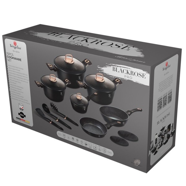 Zestaw garnków BerlingerHaus Black Rose Collection BH-8234 — 15 el. (garnki, patelnie, akcesoria)