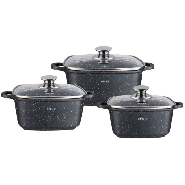 Komplet garnków Kinghoff KH-1607 kwadratowy 3 sztuki 2,8L, 4,4L, 6,5L do kuchni