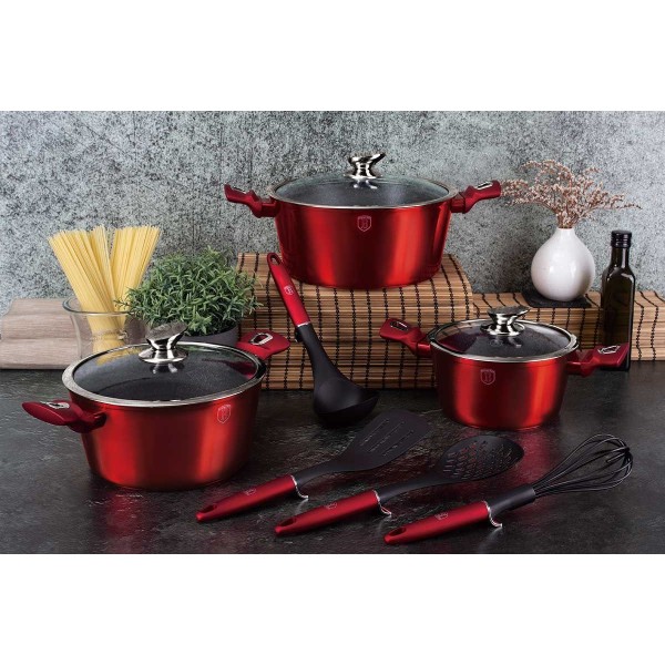 Набір каструль Berlinger Haus Metallic Burgundy BH-6162 для ефективного приготування їжі