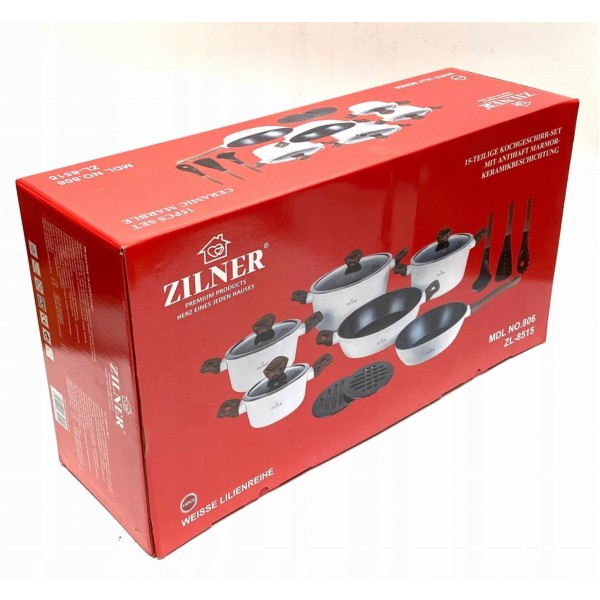 Komplet garnków Zilner White Lilly ZL-8592 z powłoką marmurową 15 el. do kuchni