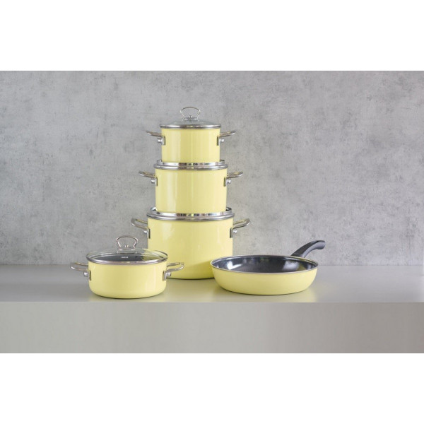 Набір каструль Riess Zestaw garnków 5cz Lemon, для приготування на плиті, лимонний колір