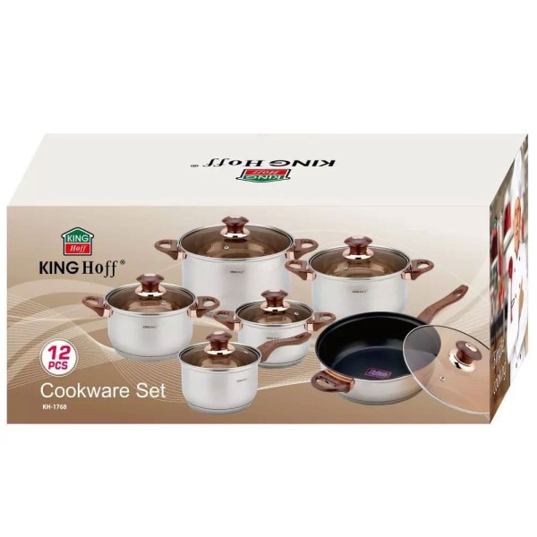 Комплект сталевих каструль Kinghoff KH-1768 Rosegold, 12 предметів для готування