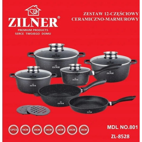 Komplet garnków Zilner ZL-8528 marmurowych 12 elementów do nowoczesnej kuchni