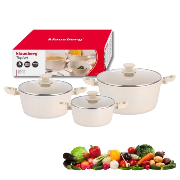 Набір каструль Klausberg KB-7960, 6 ел., мармурове покриття — для приготування на плиті