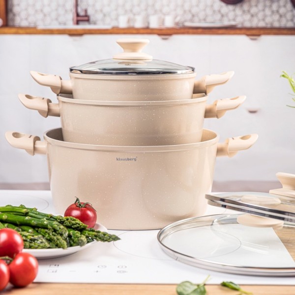 Набір каструль Klausberg KB-7960, 6 ел., мармурове покриття — для приготування на плиті