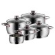 Garnki Zestaw WMF 5 el., Quality One, Zestaw garnków з міцного нержавіючого сталі для щоденного використання, варіння та смаження