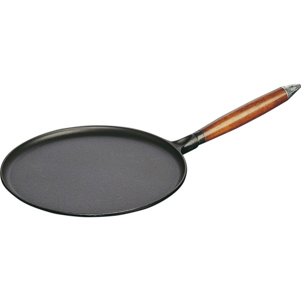 Patelnia do naleśników Staub 28 cm z drewnianym uchwytem czarna