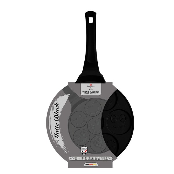 Пательня для млинців BerlingerHaus BH-7791 Matte Black Collection, 26 см, антипригарна з емодзі для сніданків