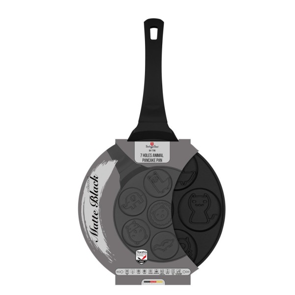 Пательня для млинців BerlingerHaus BH-7799 Matte Black Collection, 26 см, антипригарна з декором тварин