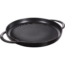 Patelnia grillowa Staub okrągła 30 cm żeliwna z dwoma uchwytami czarna