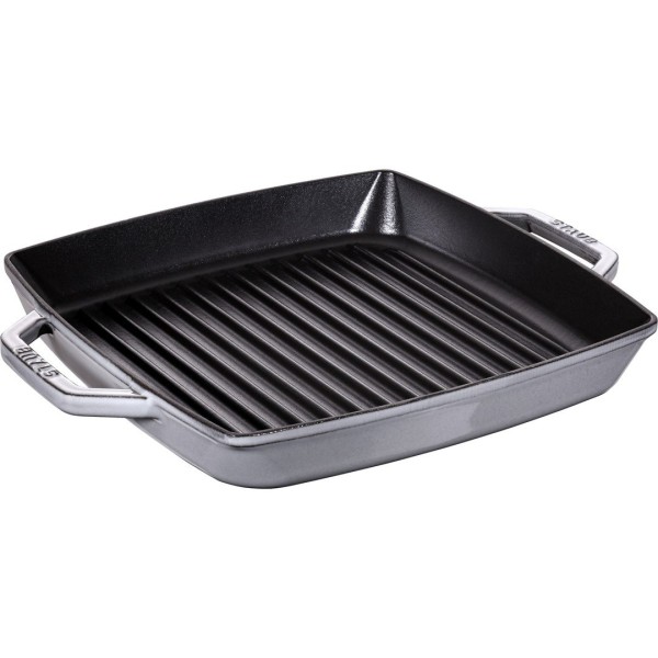 Patelnia grillowa Staub Kwadratowa 28 cm żeliwna z dwoma uchwytami grafitowa