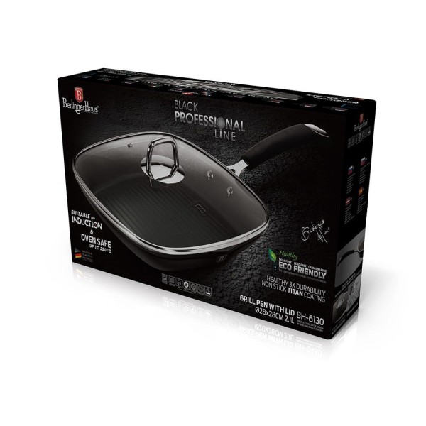Пательня гриль Berlinger Haus Black Professional Line BH-6130 титанова 28 см для грилю