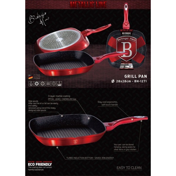 Patelnia grillowa Berlinger Haus Metallic Line 28 cm Burgundy BH-1271-N