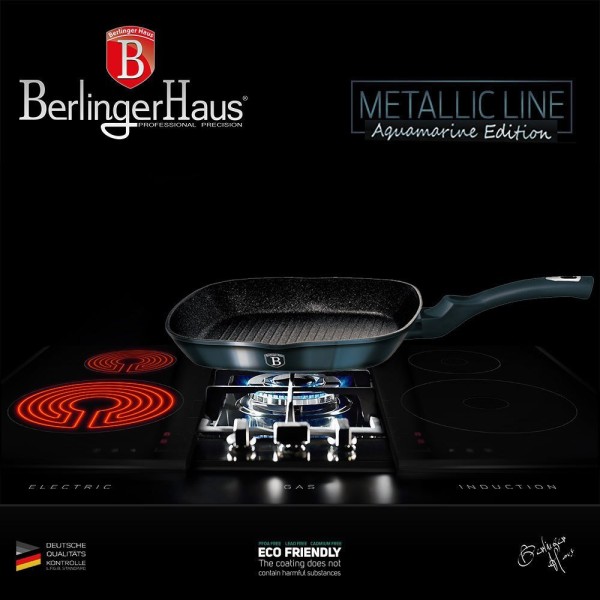 Patelnia grillowa Berlinger Haus Metallic Aquamarine 28 cm granitowa