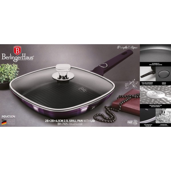 Patelnia grillowa Berlinger Haus Purple Eclipse BH-7105 28x28 cm z powłoką tytanową