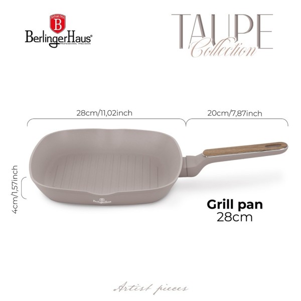 Patelnia grillowa, BerlingerHaus BH-8335 Taupe Nordic, 28 cm, do steków i warzyw
