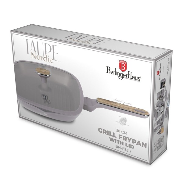 Patelnia grillowa, BerlingerHaus BH-8336 Taupe Nordic, 28 cm z pokrywką
