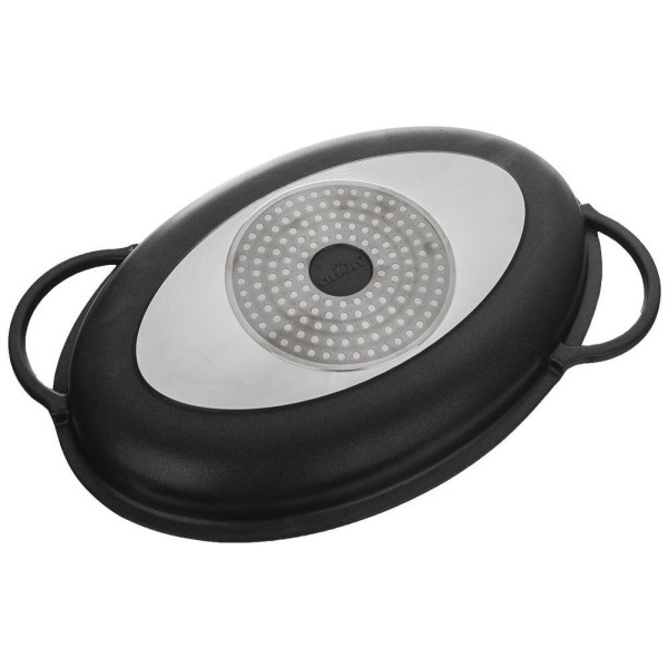 Patelnia grillowa, Orion GRANDE 43x28x6 cm, granitowa z pokrywką, głęboka