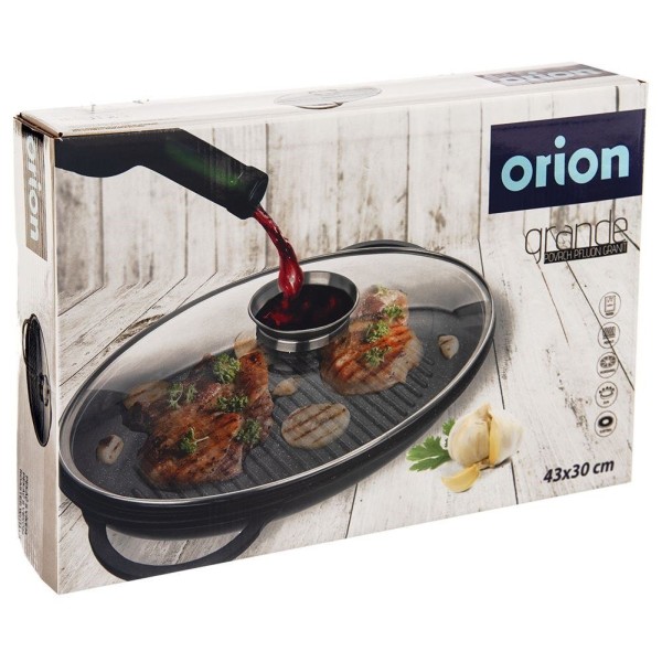 Patelnia grillowa, Orion GRANDE 43x28x6 cm, granitowa z pokrywką, głęboka