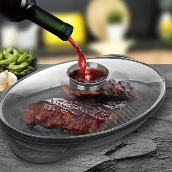 Patelnia grillowa, Orion GRANDE 43x28x6 cm, granitowa z pokrywką, głęboka