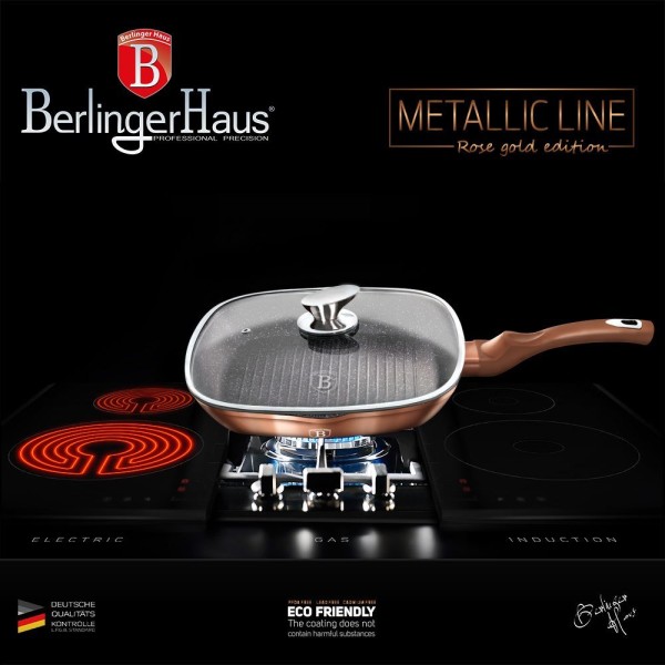 Patelnia grillowa Berlinger Haus Metallic Line Rose Gold 28 cm granitowa