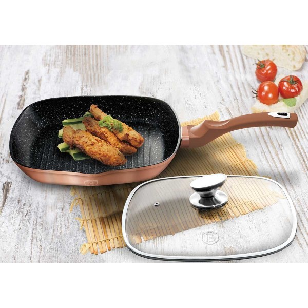 Patelnia grillowa Berlinger Haus Metallic Line Rose Gold 28 cm granitowa