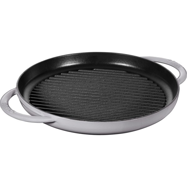 Patelnia grillowa Staub Okrągła żeliwna 30 cm z dwoma uchwytami grafitowa