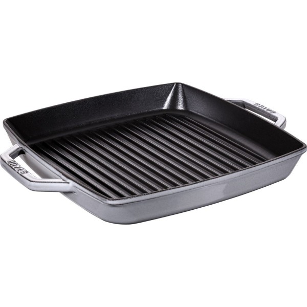 Patelnia grillowa Staub kwadratowa 33 cm żeliwna z dwoma uchwytami grafitowa