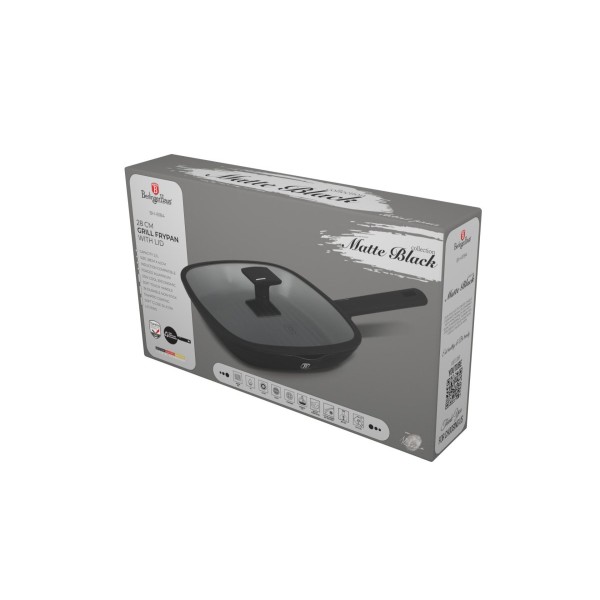 Пательня гриль BerlingerHaus BH-8184 Matte Black 28 см з кришкою для приготування на грилі