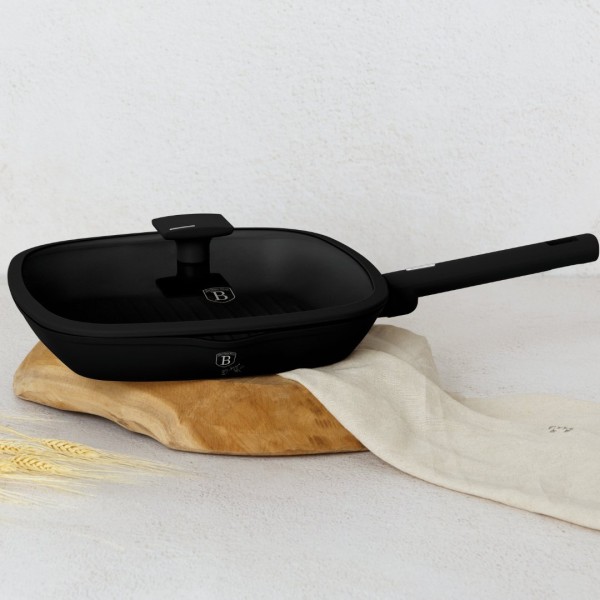 Пательня гриль BerlingerHaus BH-8184 Matte Black 28 см з кришкою для приготування на грилі