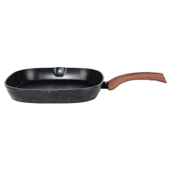 Patelnia grillowa, VILDE GRILL 199056 Black&Wood, granitowa kwadratowa 28x28 cm