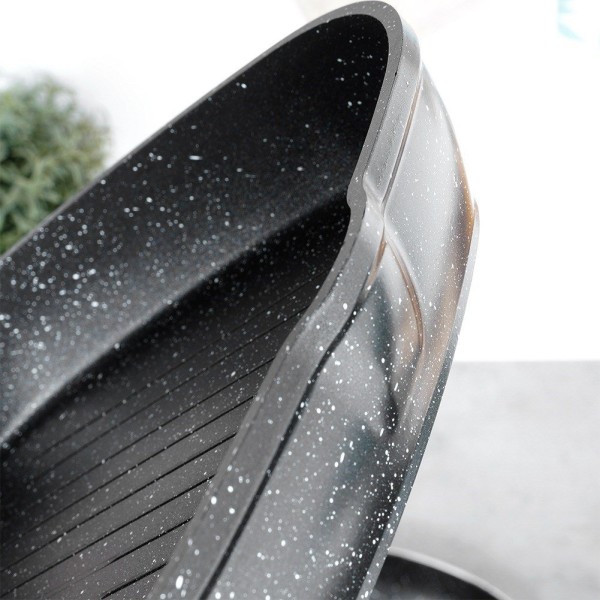 Patelnia grillowa, VILDE GRILL 199056 Black&Wood, granitowa kwadratowa 28x28 cm