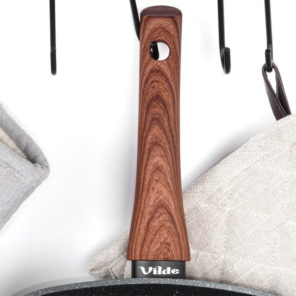 Patelnia grillowa, VILDE GRILL 199056 Black&Wood, granitowa kwadratowa 28x28 cm