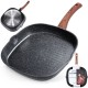 Patelnia grillowa, VILDE GRILL 199056 Black&Wood, granitowa kwadratowa 28x28 cm