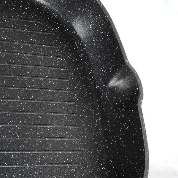 Patelnia grillowa, VILDE GRILL 199056 Black&Wood, granitowa kwadratowa 28x28 cm