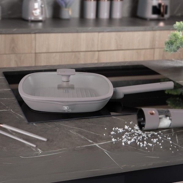 Пательня гриль BerlingerHaus Taupe BH-8097 з кришкою, 28 см для приготування гриль-страв