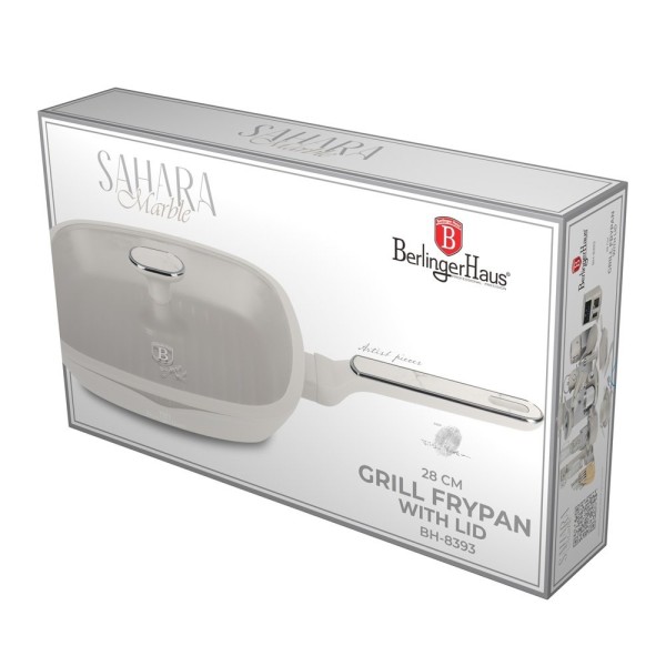 Пательня гриль BerlingerHaus Sahara Marble BH-8393 28 см з кришкою для здорового приготування на грилі