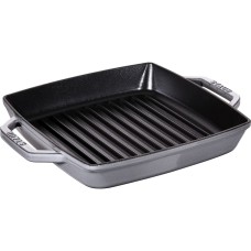 Patelnia grillowa Staub Kwadratowa żeliwna 23 cm z uchwytami grafitowa