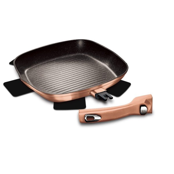 Patelnia grillowa Berlinger Haus Metallic Line Rose Gold 28 cm z odpinanym uchwytem