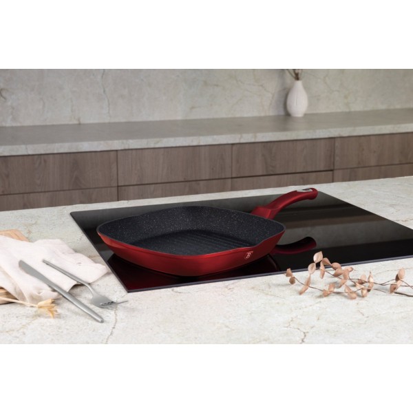 Пательня гриль BerlingerHaus Burgundy 28 см для приготування соковитих страв на грилі BH-1271