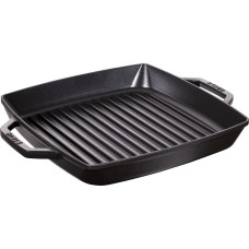 Patelnia grillowa Staub kwadratowa 28 cm żeliwna z dwoma uchwytami czarna