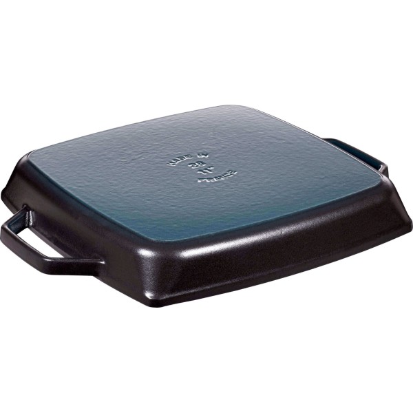 Patelnia grillowa Staub kwadratowa 28 cm żeliwna z dwoma uchwytami czarna