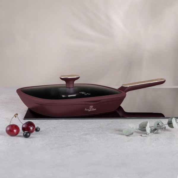 Пательня гриль BerlingerHaus Leonardo Nordic BH-8298 28 см з титановим покриттям і кришкою для приготування стейків та овочів