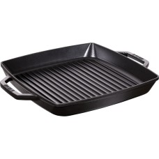 Patelnia grillowa Staub Kwadratowa żeliwna 33 cm z dwoma uchwytami czarna