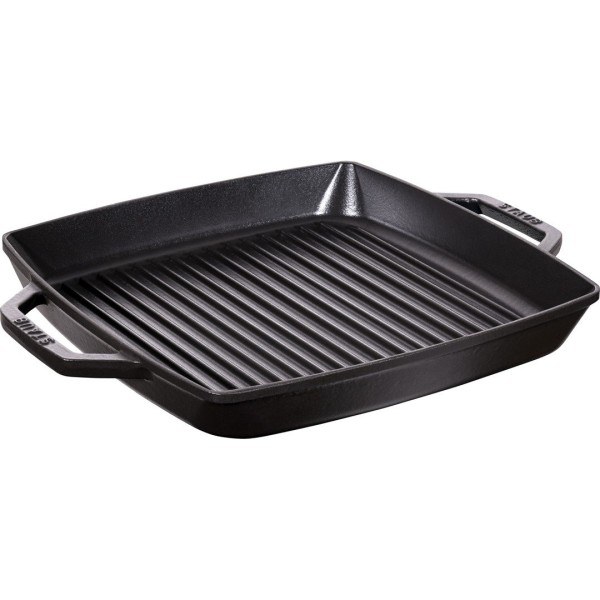 Patelnia grillowa Staub Kwadratowa żeliwna 33 cm z dwoma uchwytami czarna