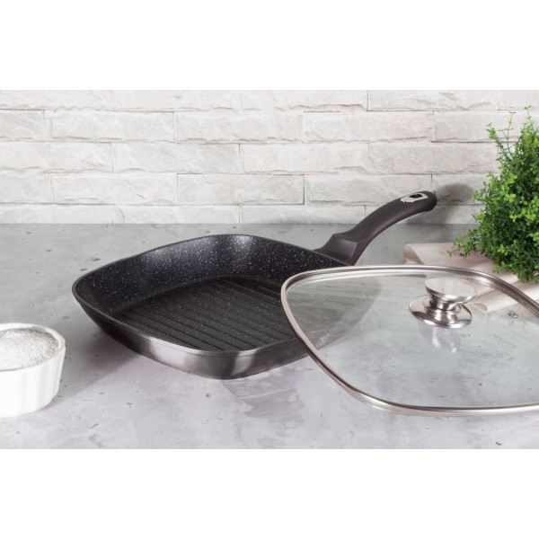 Patelnia grillowa Berlinger Haus Carbon Pro BH-6909 28x28 cm z powłoką granitową do grillowania w kuchni