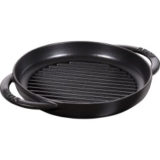 Patelnia grillowa Staub Okrągła żeliwna 22 cm z dwoma uchwytami czarna