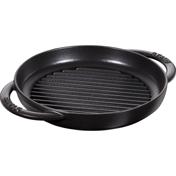 Patelnia grillowa Staub Okrągła żeliwna 22 cm z dwoma uchwytami czarna