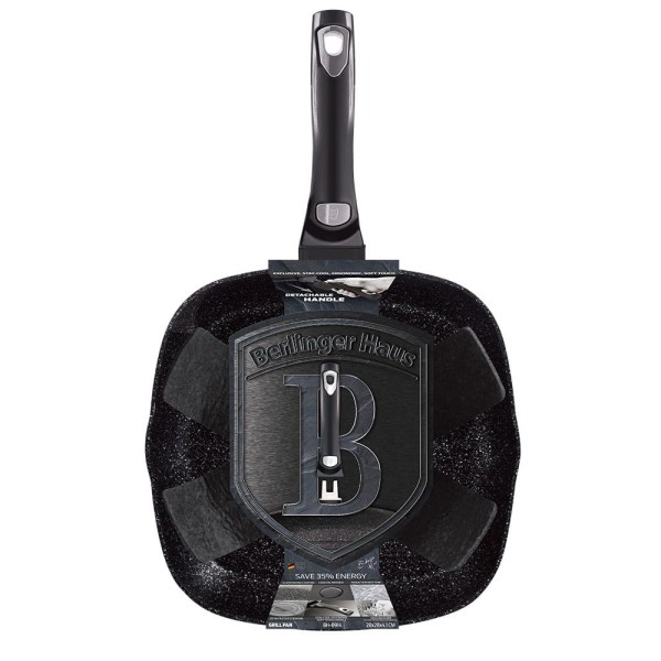 Пательня гриль Berlinger Haus Carbon Pro BH-6914, 28 см, гранитове покриття, знімна ручка для барбекю та готування на плиті