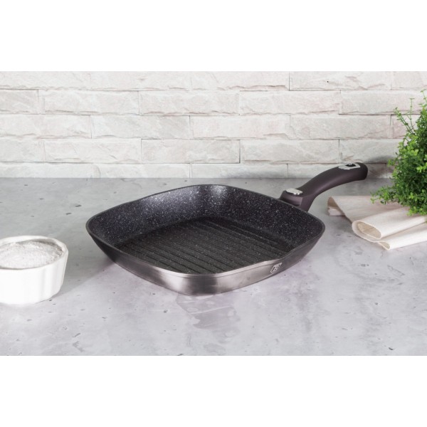 Пательня гриль Berlinger Haus Carbon Pro BH-6914, 28 см, гранитове покриття, знімна ручка для барбекю та готування на плиті